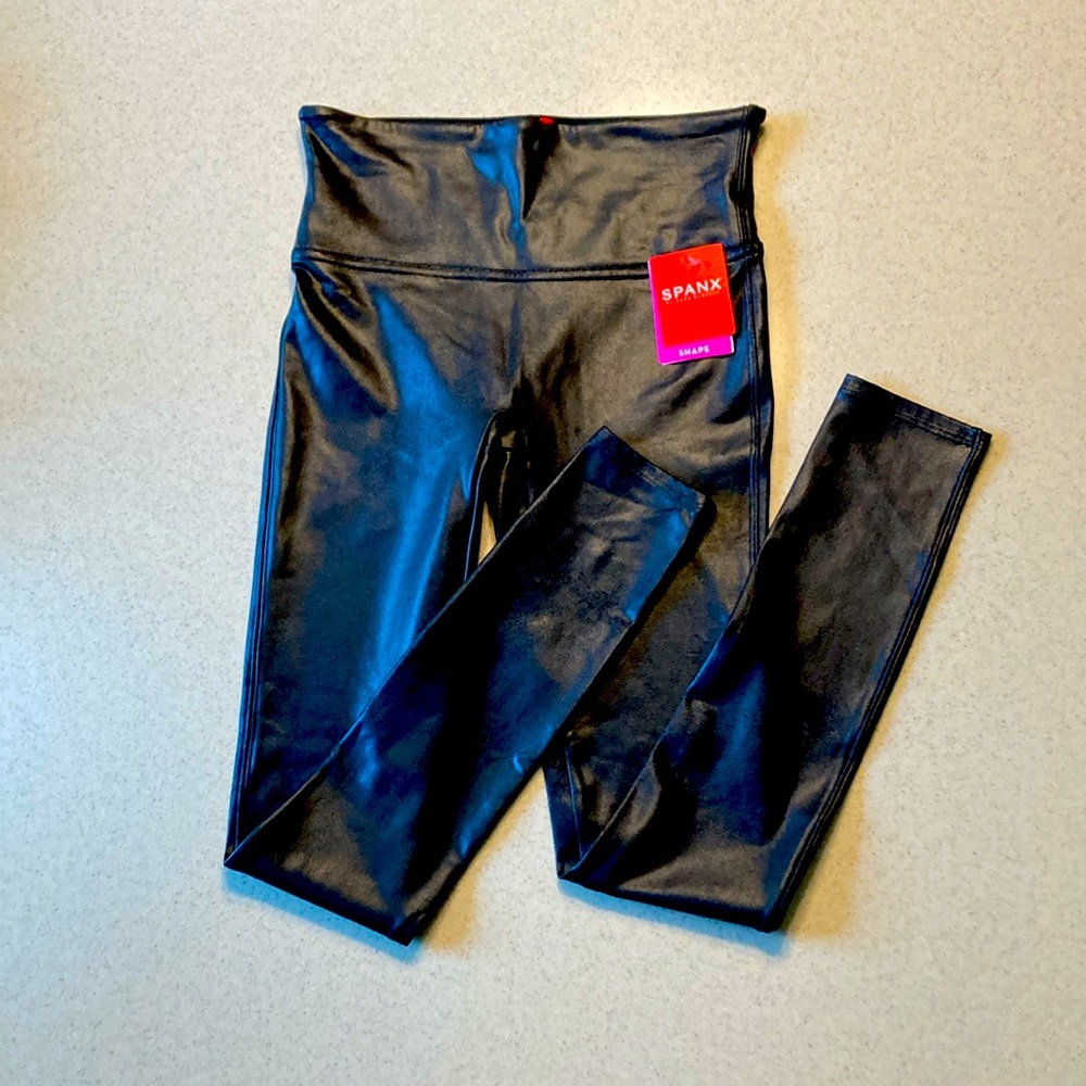 Spanx Faux Leather Black Leggings NWT Size SP